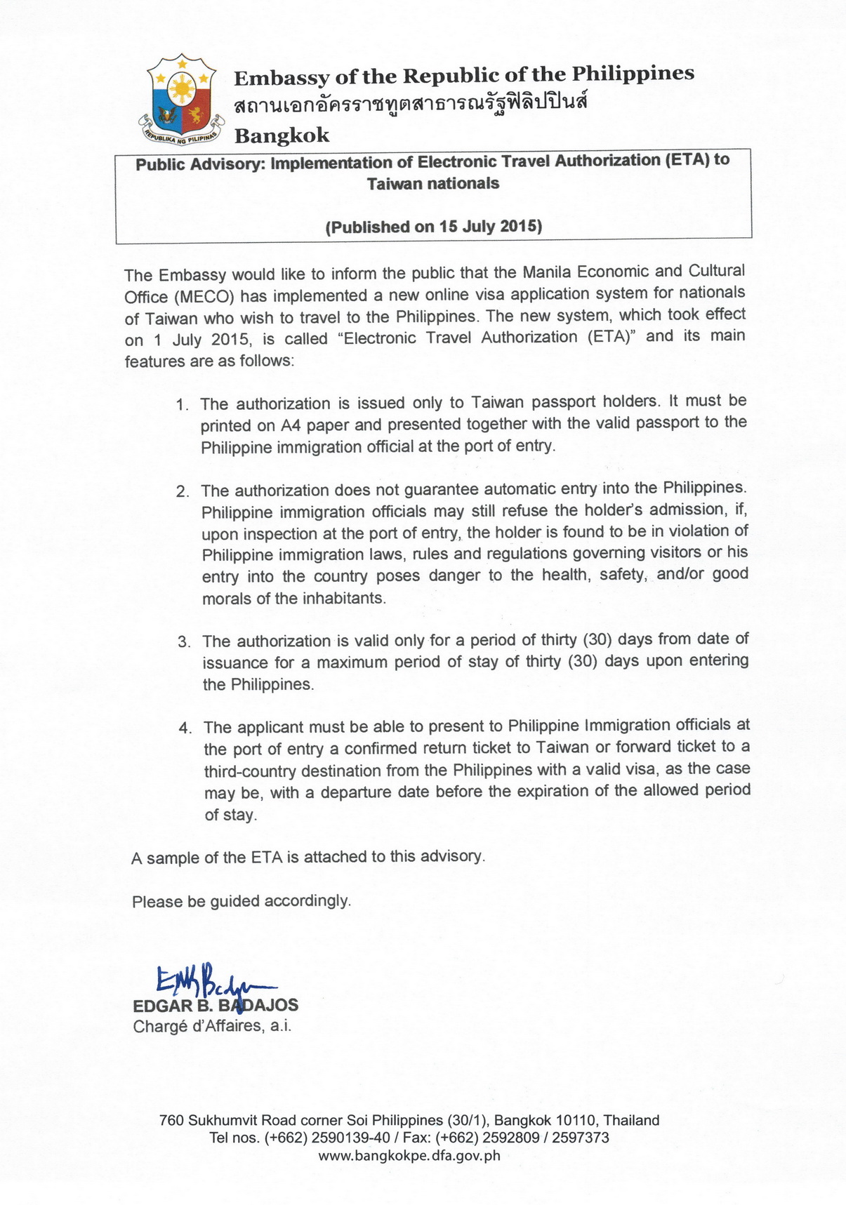 Implementation of Electronic Travel Authorization to Taiwan nationals pg 1 resize 2