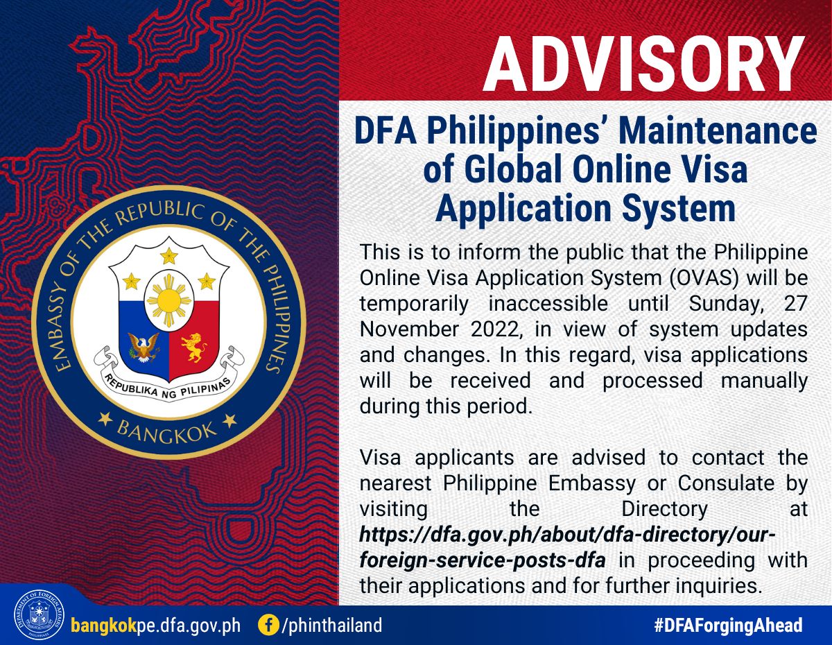 DFA Philippines Maintenance of Global Online Visa Application System