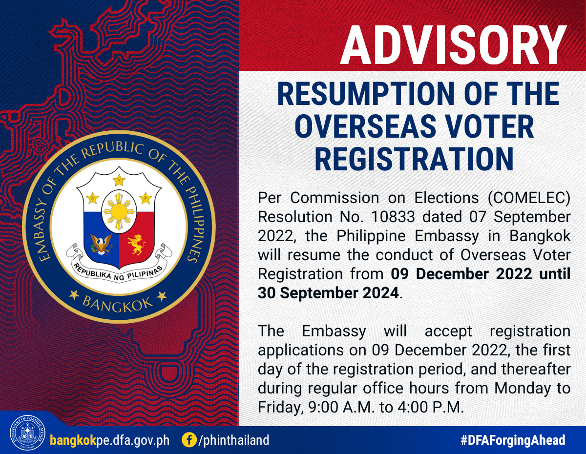  RESUMPTION OF THE OVERSEAS VOTER REGISTRATION