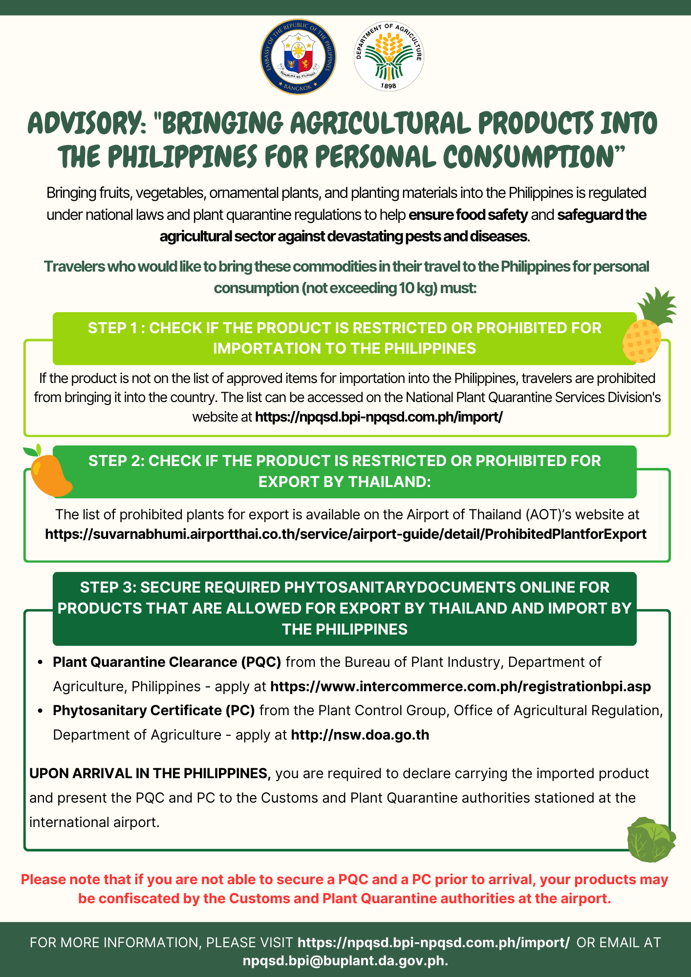 2025 ADVISORY FOR TRAVELERS ON BRINGING AGRICULTURAL PRODUCTS INTO THE PHILIPPINES FOR PERSONAL CONSUMPTION