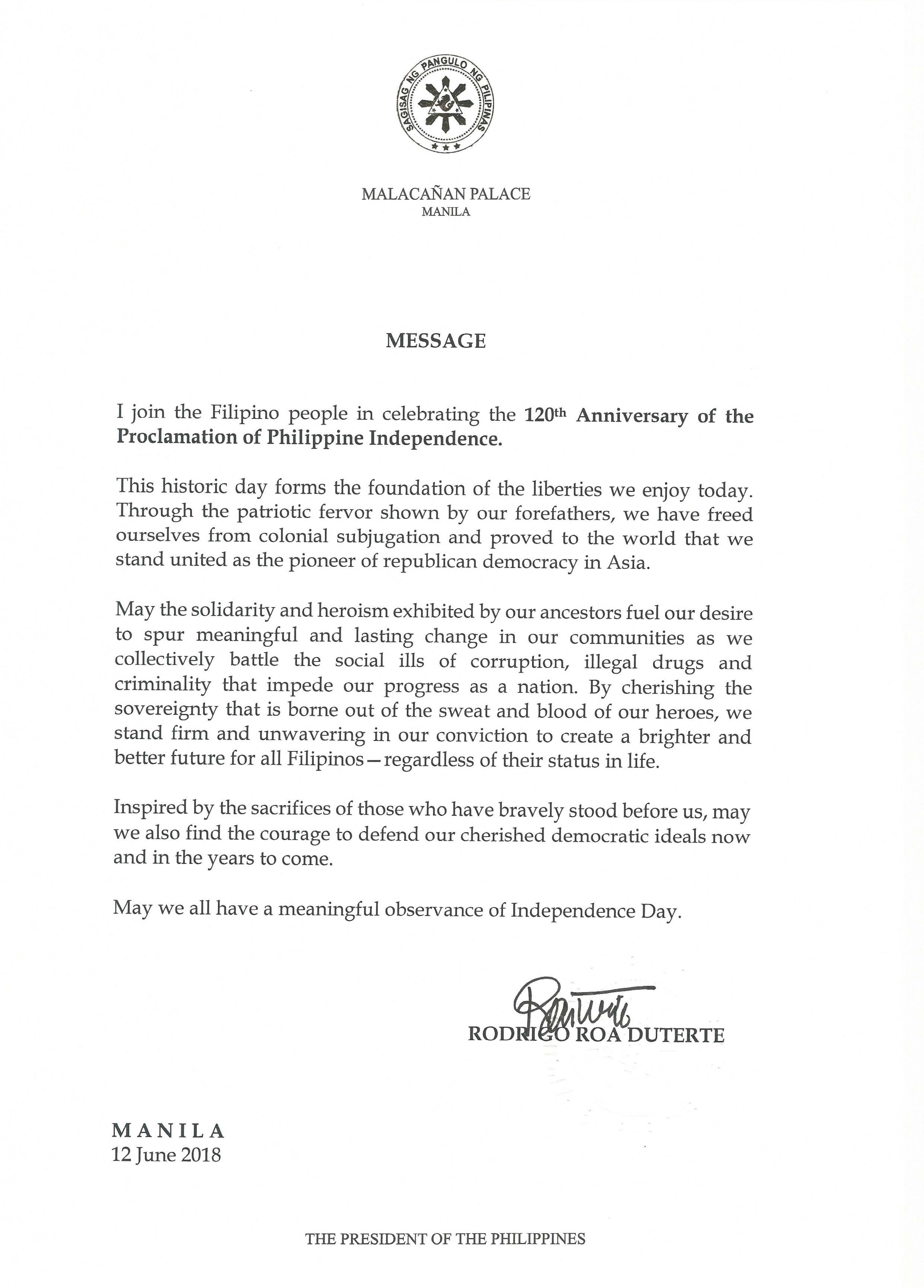 61218.Signed.Independence Day Message PRRD English