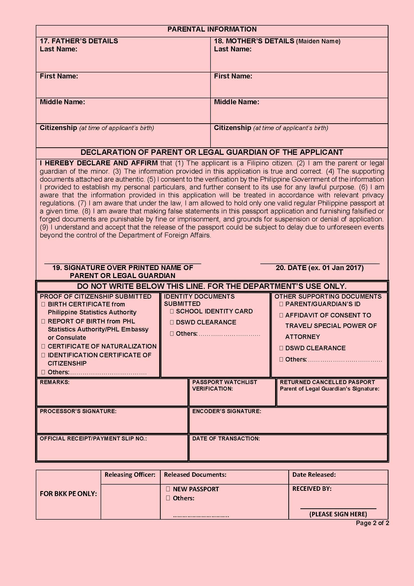 Revised Passport Application Form 3 Pink Page 2